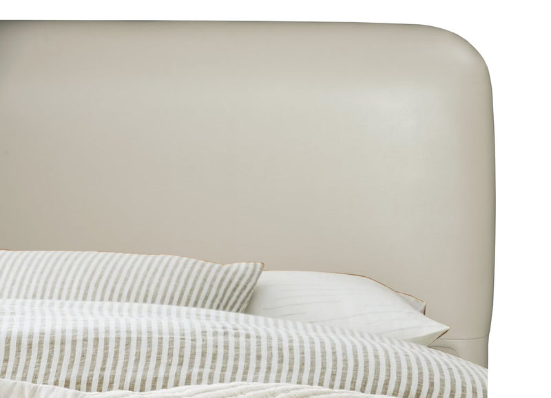 Lit plateforme rembourré moderne Luka en tissu de cuir végétalien taupe - format très grand lit