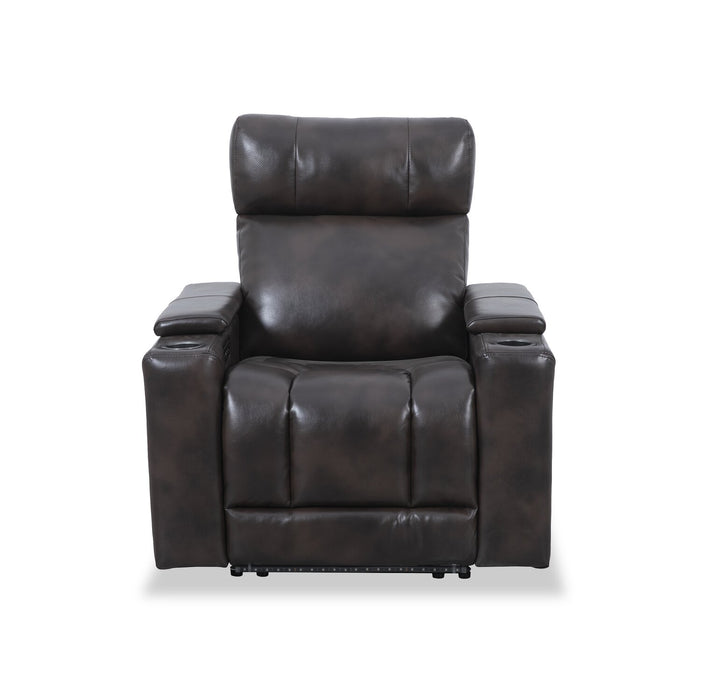 Fauteuil à inclinaison électrique Scott Living Escape de 39 po avec appuie-tête électrique et son ambiophonique - tissu d’apparence cuir brun foncé