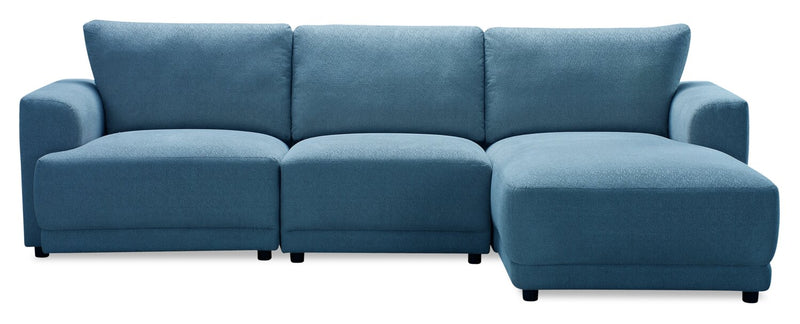 Sofa sectionnel modulaire de droite Voyage 3 pièces en tissu avec coussins de dossier amovibles - bleu
