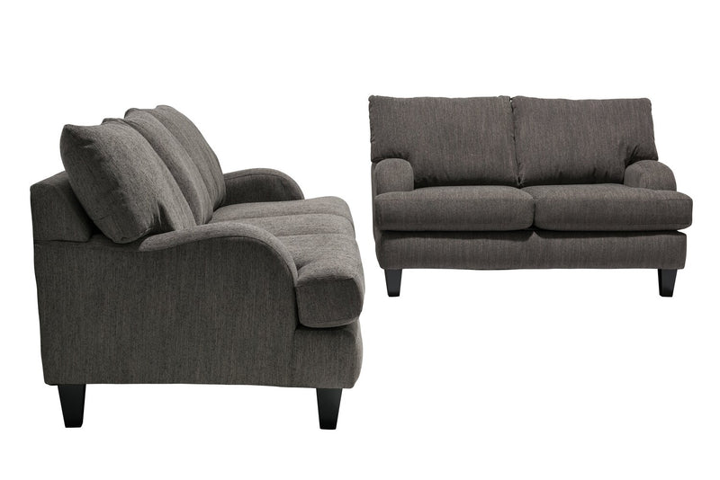 Sofa Nofia de 80 po fabriqué au Canada en tissu de chenille avec 2 coussins décoratifs et pattes en bois - gris anthracite