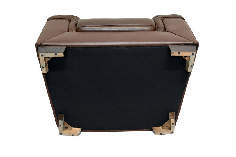 Fauteuil Classico de 47 po en cuir véritable avec pattes en bois - tabac