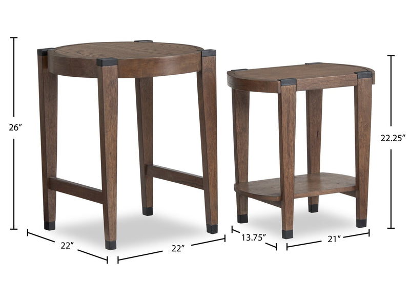 2 tables d’appoint gigognes rondes Gordon de 22 po en bois massif - brunes