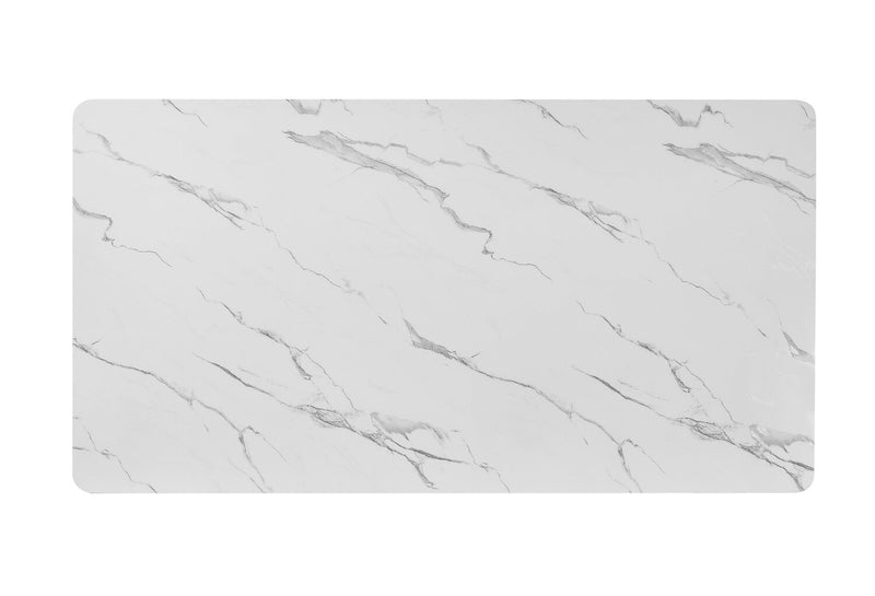 Table de salle à manger Capri de Kort & Co. de 72 po (L) avec dessus en imitation de marbre, touches dorées et base piédestal - noire et blanche