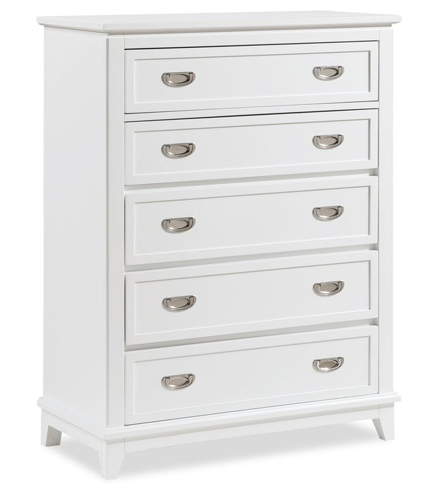 Commode verticale de chambre à coucher Quinn de 36,5 po (L) x 48,5 po (H) à 5 tiroirs - blanche
