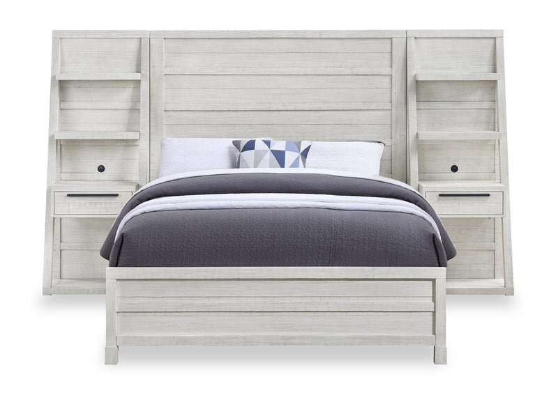 Lit à sections Haven avec tête de lit, cadre de lit, 2 sections latérales, port USB et éclairage à DEL, blanc - format grand lit