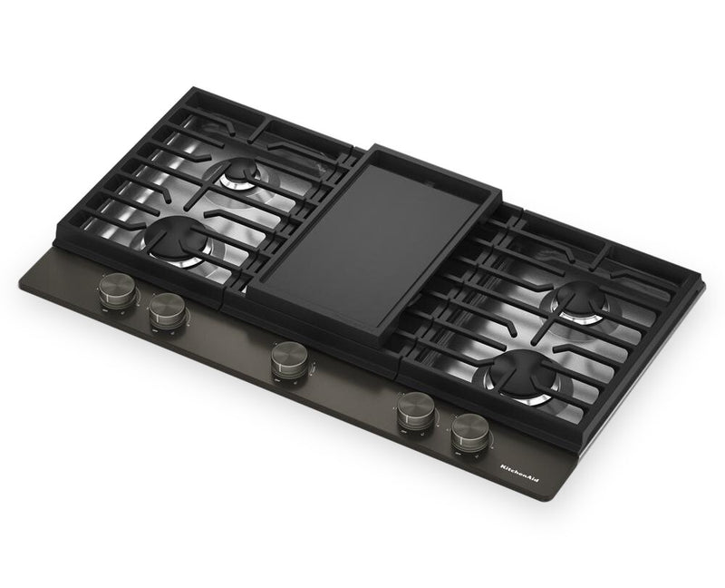 Surface de cuisson à gaz sur métal KitchenAid avec grille pour wok intégrée - minerai noir - KCGK736SBE