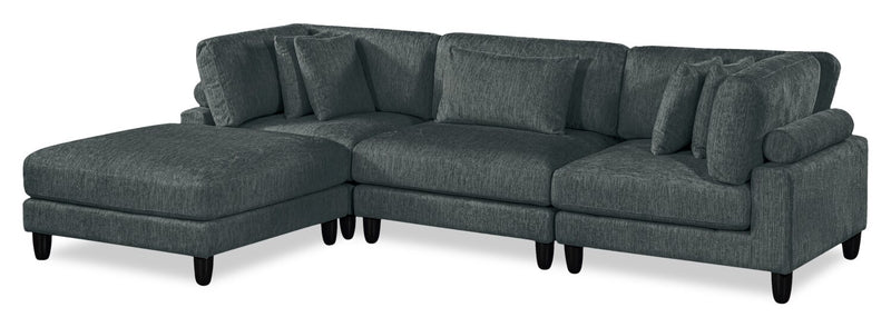 Sofa sectionnel modulaire Lounge 4 pièces en chenille avec pouf - gris 