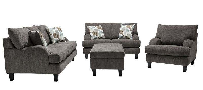 Causeuse Nofia de 58 po fabriquée au Canada en tissu de chenille avec 2 coussins décoratifs et pattes en bois - gris anthracite