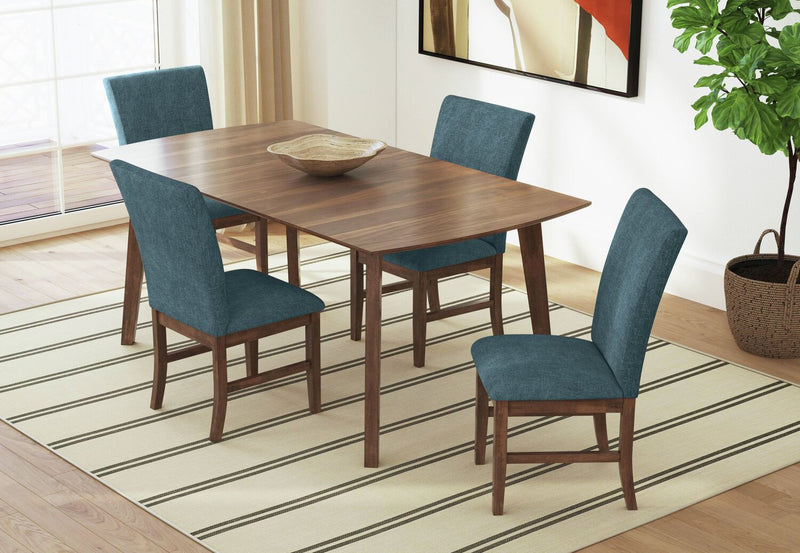 Ensemble de salle à manger Rain 5 pièces avec table de 72 po (L) et 4 chaises bleues - bleu et brun