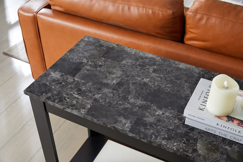 Table de salon rustique Roma de 44 po avec tablette - imitation de marbre noire