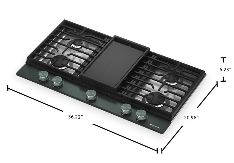 Surface de cuisson à gaz sur métal KitchenAid avec grille pour wok intégrée - genièvre - KCGK736SJP