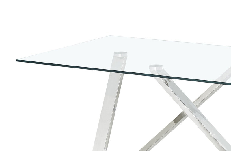 Table à café moderne Briar de 47 po avec dessus en verre - argentée