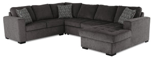 Sofa-lit sectionnel de droite Legend 4 pièces fabriqué au Canada en tissu de chenille avec fauteuil long de rangement - brun étain