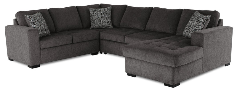 Sofa-lit sectionnel de droite Legend 4 pièces fabriqué au Canada en tissu de chenille avec fauteuil long de rangement - brun étain