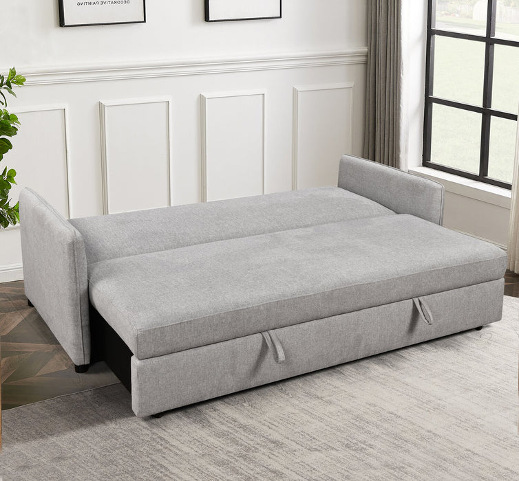 Sofa-lit Shadow de 82,5 po en tissu d’apparence lin avec rangement et deux accoudoirs coussinés - gris