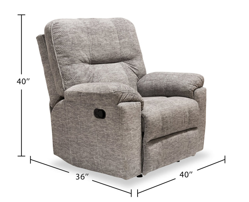 Fauteuil coulissant inclinable Fynn de 40 po fabriqué au Canada en tissu de chenille - gris tourterelle
