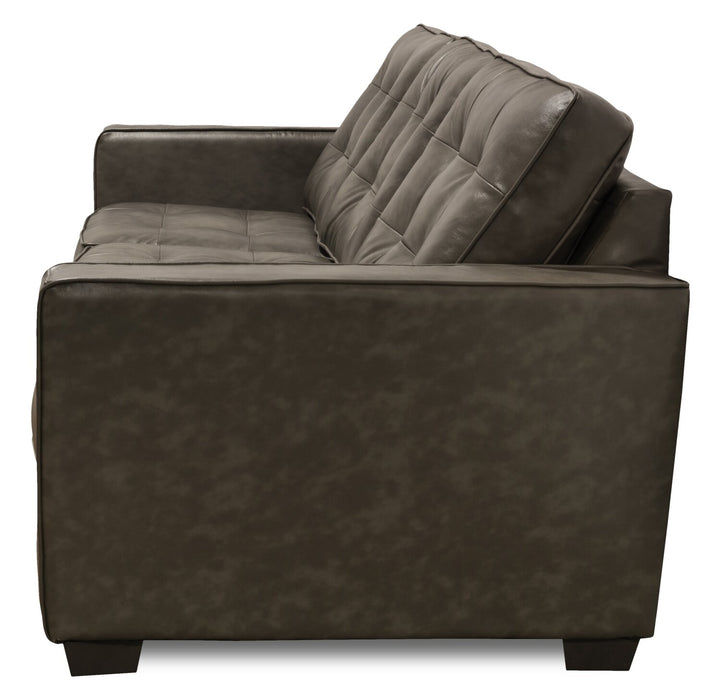 Sofa Clark de 85 po en cuir véritable avec capitonnage à boutons - anthracite 