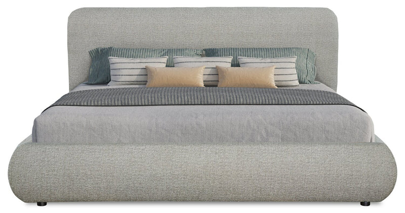 Lit plateforme rembourré Luka en tissu de polyester gris, moderne – format très grand lit