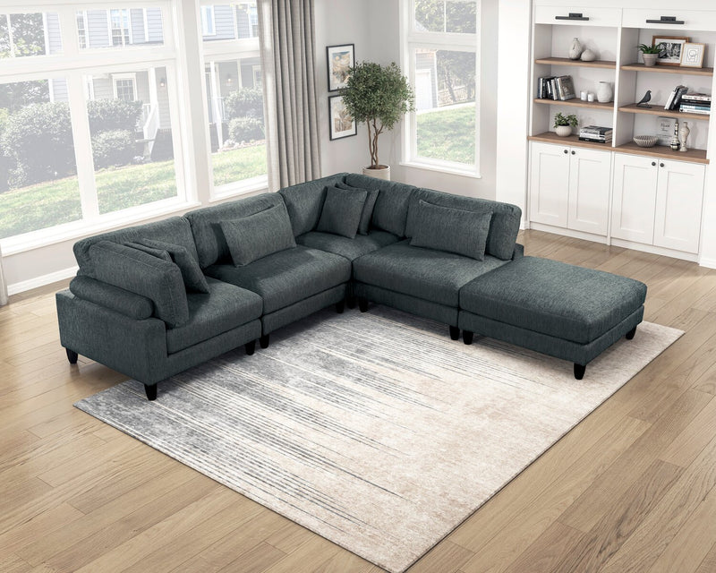 Sofa sectionnel modulaire Lounge 5 pièces en chenille avec pouf - gris