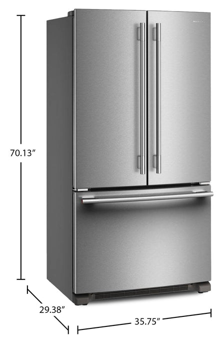 Réfrigérateur KitchenAid de 36 po et de 20 pi3 de profondeur comptoir à portes françaises - acier inoxydable PrintShieldMC - KRFC136SPS