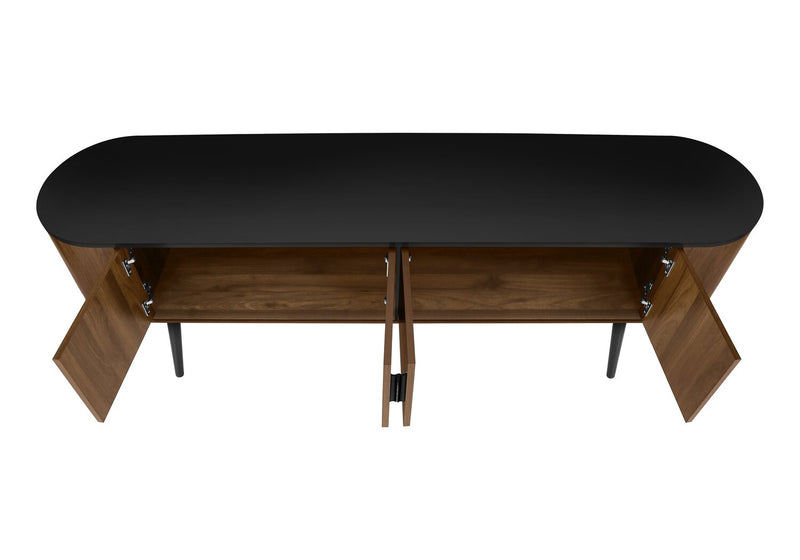 Meuble pour téléviseur rustique Elle de 72 po avec rangement et système de gestion des câbles pour téléviseurs jusqu’à 80 po - brun foncé et noir