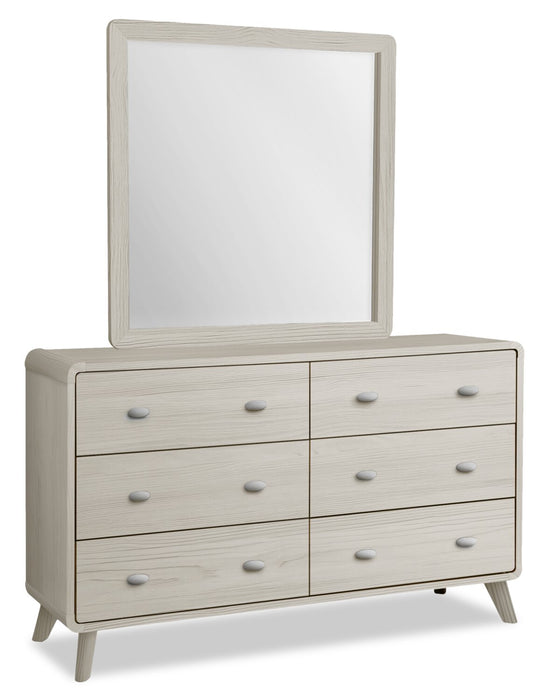 Commode de chambre à coucher moderne du milieu du 20e siècle Cami de 58,5 po (L) x 17,5 po (H) à 6 tiroirs - chêne gris