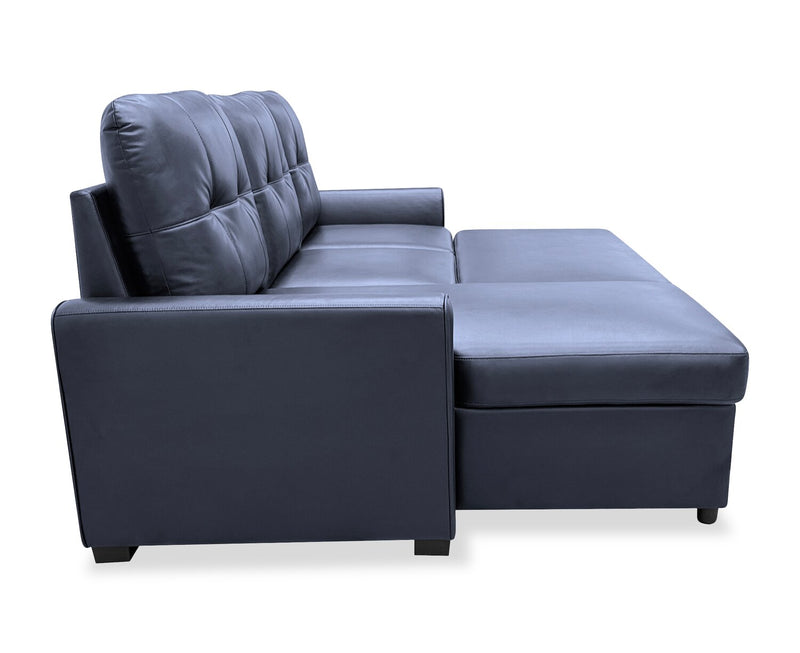 Sofa-lit sectionnel de gauche Carter 2 pièces en tissu d’apparence cuir avec fauteuil long de rangement - noir