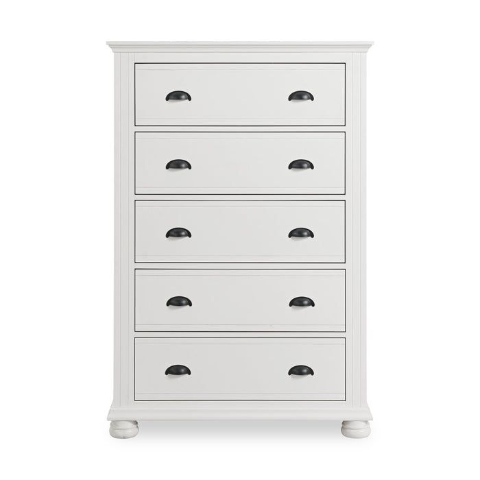Commode verticale de chambre à coucher Ella de 36 po (L) x 53 po (H) à 5 tiroirs - blanche