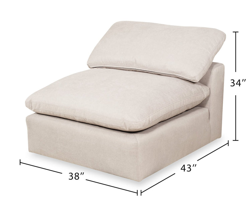 Fauteuil modulaire sans accoudoirs Eclipse de 38 po en tissu d’apparence lin avec coussins réversibles en duvet et plumes - beige lin