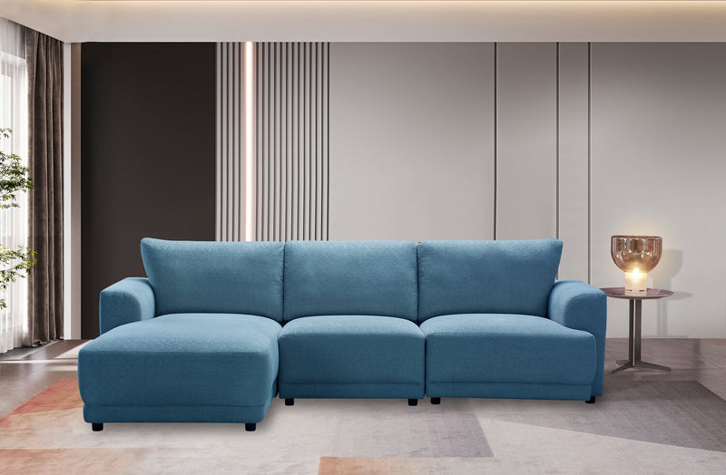 Sofa sectionnel modulaire de droite Voyage 3 pièces en tissu avec coussins de dossier amovibles - bleu