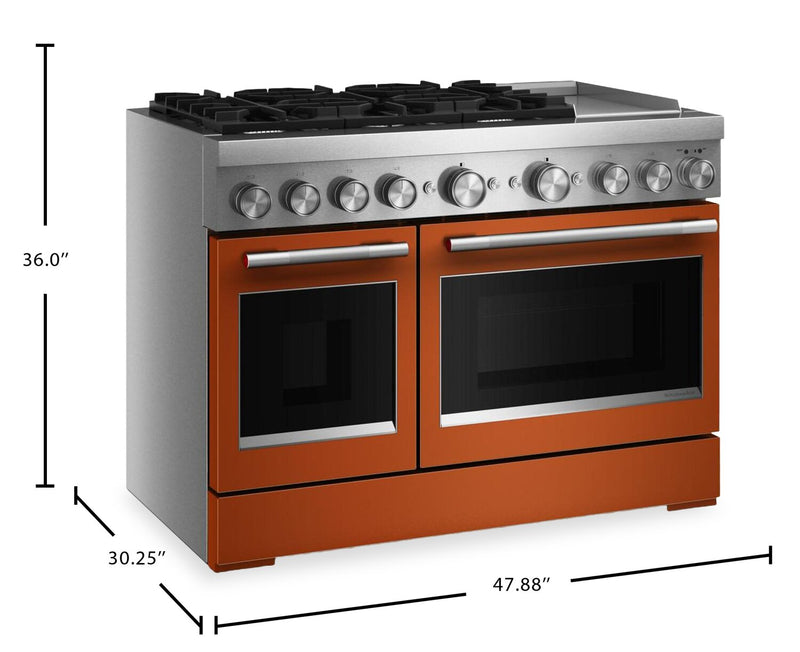 Cuisinière hybride KitchenAid de 6,3 pi³ à 6 brûleurs avec plaque chauffante - orange brûlée - KFDD948SSC 
