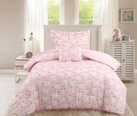  Ensemble d’édredon Elsie 3 pièces pour lit simple - rose