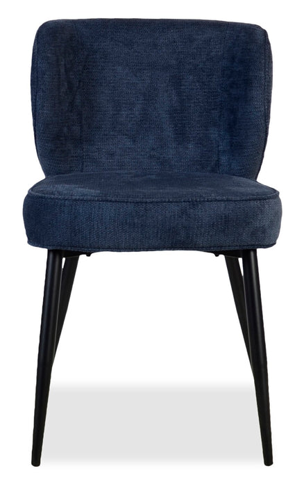 Chaise de salle à manger Sara à oreilles en tissu de polyester et en métal - bleue