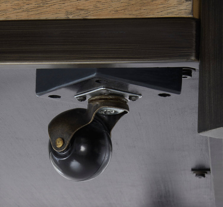 Table à café contemporaine Marina de 48 po avec carreaux en pierre, tablette et roulettes - naturelle