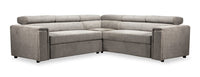  Sofa sectionnel Savvy 3 pièces en tissu d’apparence lin avec appuie-têtes réglables, porte-gobelets et port USB - gris