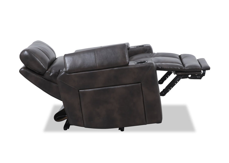 Fauteuil à inclinaison électrique Scott Living Escape de 39 po avec appuie-tête électrique et son ambiophonique - tissu d’apparence cuir brun foncé
