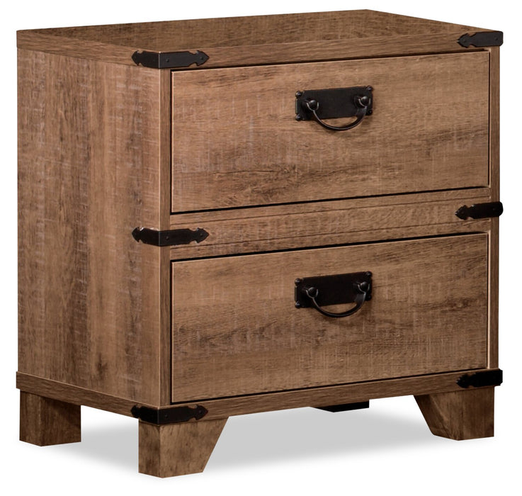 Ensemble lit matelot Driftwood 6 pièces avec tête de lit de rangement, commode, miroir et table de nuit, brun - format lit double