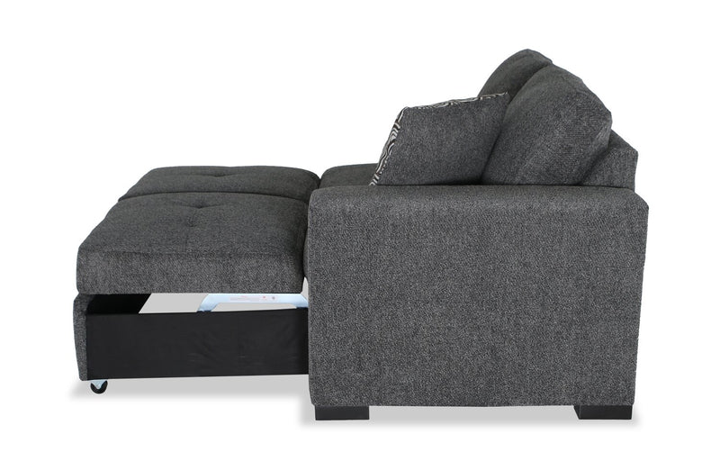 Sofa-lit sectionnel enveloppant de gauche Legend 2 pièces fabriqué au Canada en tissu de chenille - gris poivre