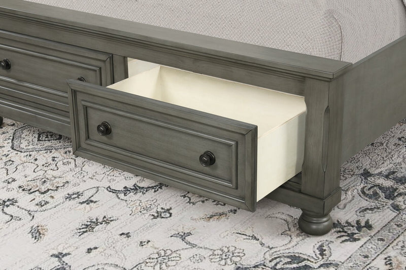 Lit plateforme de rangement Chelsea gris avec tête de lit et cadre de lit - format très grand lit