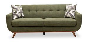Sofa Freeman de Kort & Co. de 80 po de format condo en tissu d’apparence lin avec base et pattes en bois - vert avocat