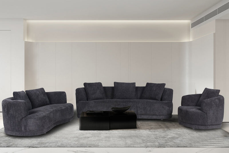 Sofa arrondi Moon de 91 po en tissu avec coussins décoratifs - noir corbeau laineux