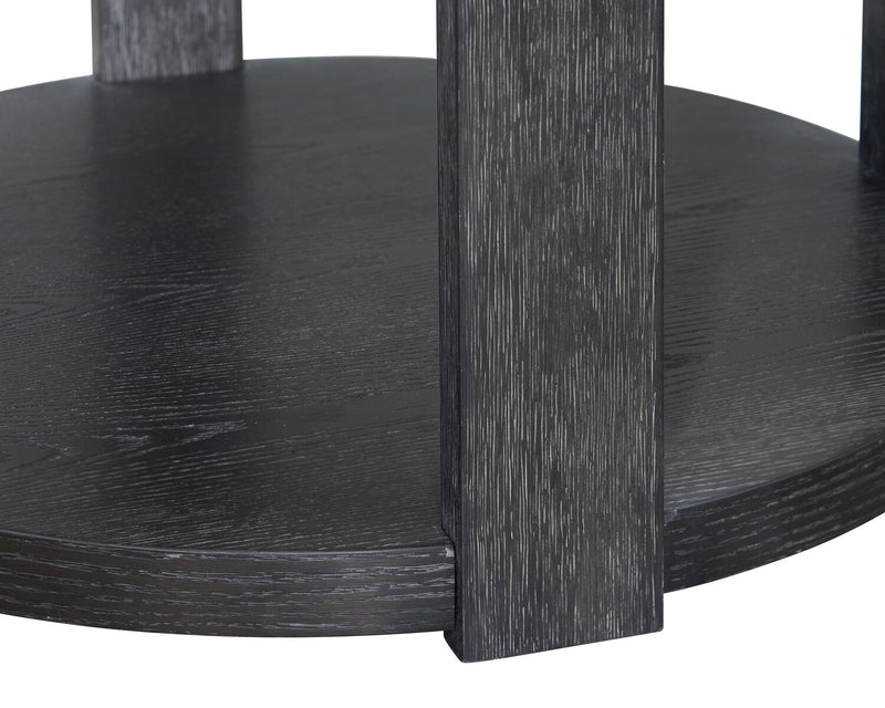 Table à café ronde Declan moderne de 31,5 po avec tablette - noire