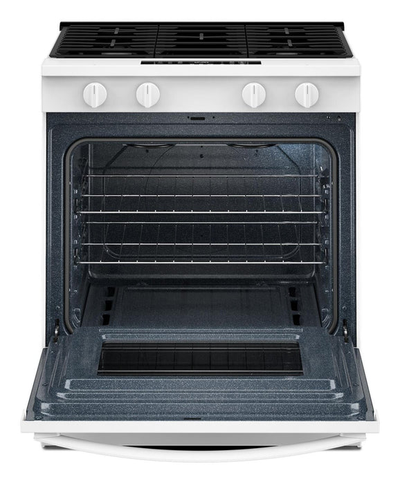 Cuisinière à gaz intelligente Whirlpool de 30 po, 5 pi³ – blanche – WSGS3330TW