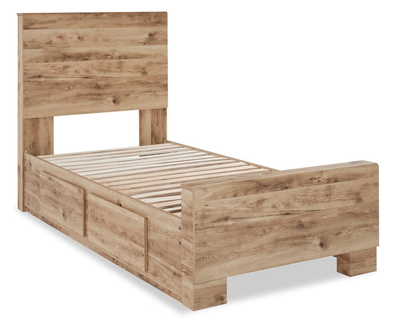 Lit de rangement Derekson naturel avec 2 tiroirs latéraux intégrés pour enfants - format lit simple