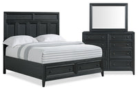 Ensemble de chambre à coucher Casa 5 pièces en bois avec lit, commode et miroir, noir - format grand lit