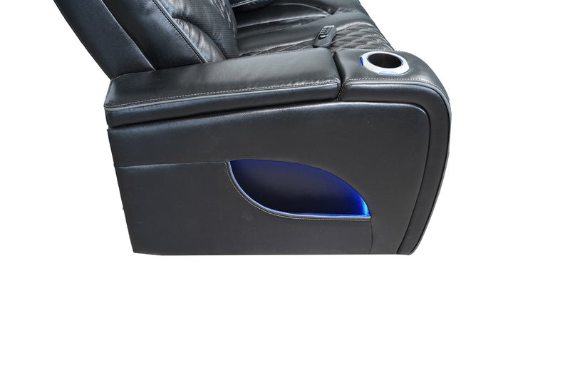 Sofa de massage à inclinaison électrique Elite de 86 po en cuir véritable avec son immersif et appuie-têtes électriques - noir