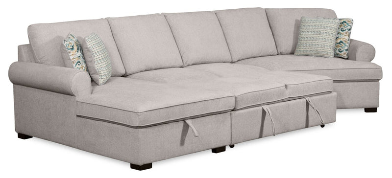 Sofa-lit sectionnel enveloppant de droite Haven de Scott Living 3 pièces en tissu de chenille avec rangement - gris