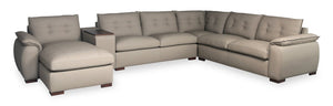 Sofa sectionnel modulaire de gauche Raya 5 pièces en cuir véritable avec console de rangement et pattes en bois - beige pierre