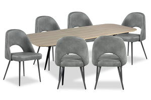 Ensemble de salle à manger Joss 7 pièces en métal avec table, rallonge papillon de 63 po à 86,5 po (L) et 6 chaises Bay - gris
