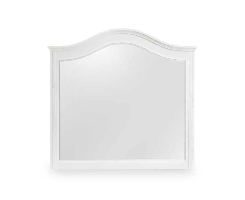 Ensemble de chambre à coucher Ella 6 pièces blanc avec lit à panneaux, commode, miroir et table de nuit - format grand lit